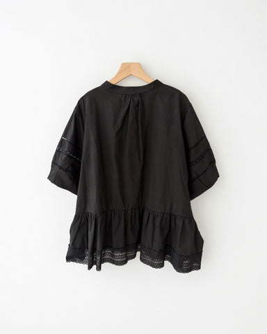 Black Lace Trim Peplum Blouse