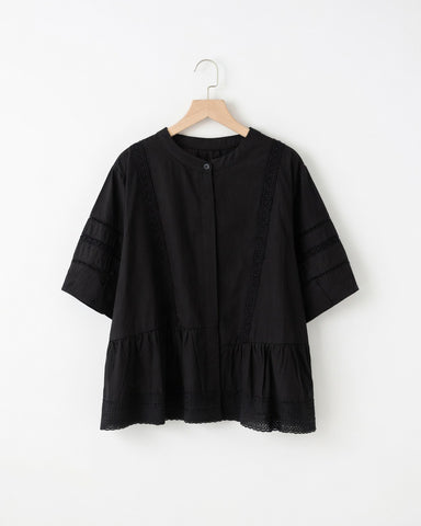 Black Lace Trim Peplum Blouse