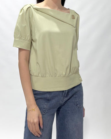 Button Boat Neck Blouse