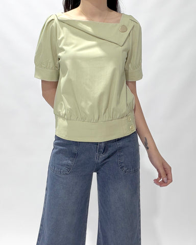 Button Boat Neck Blouse