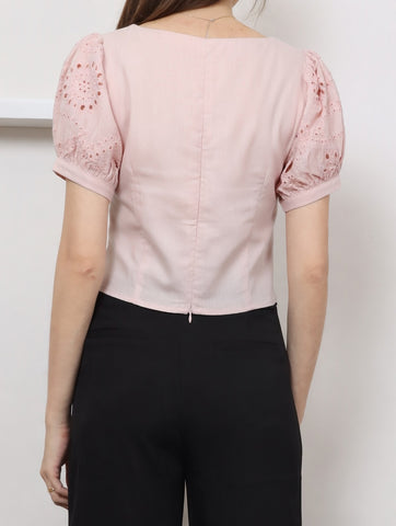 Charm Eyelet Sleeve Blouse - Pink
