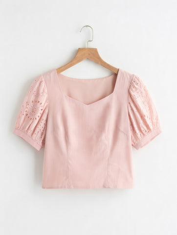 Charm Eyelet Sleeve Blouse - Pink