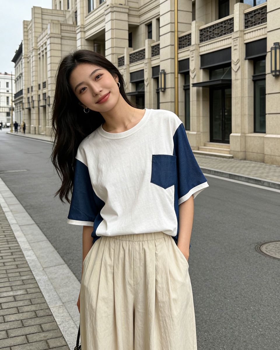 Color Block Pocket Tee, women's top - Ferlicious Singapore