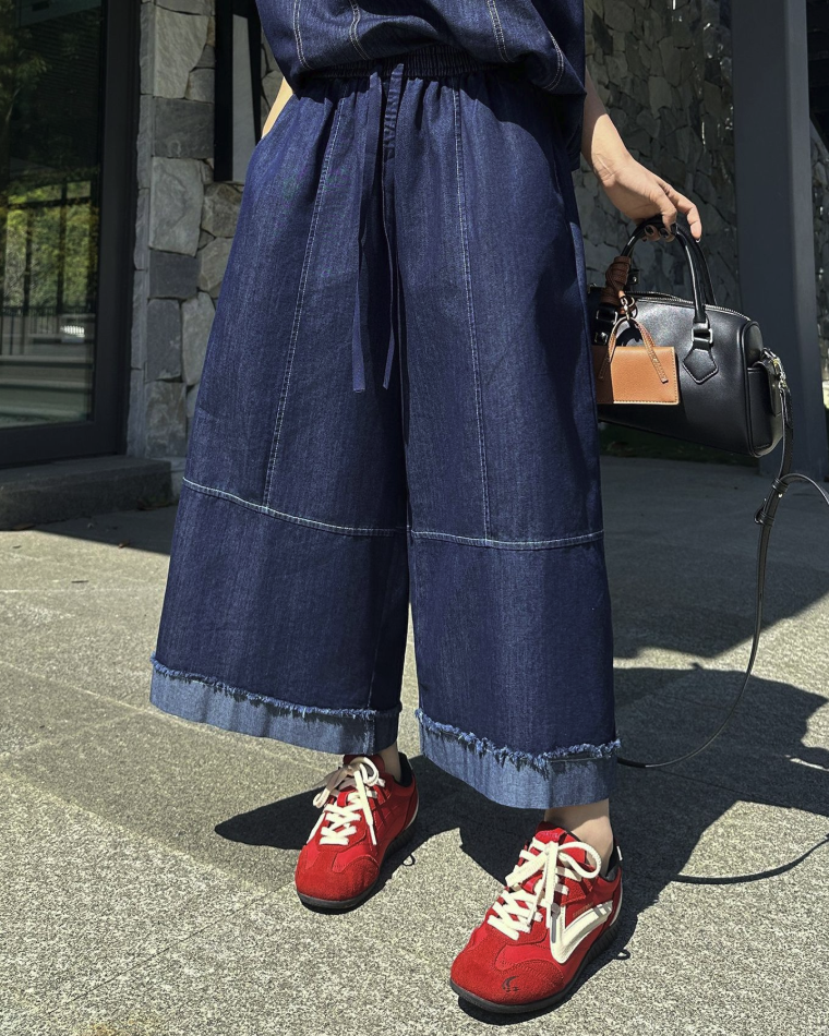 Contrast Denim Culottes - Ferlicious Singapore (view 3)