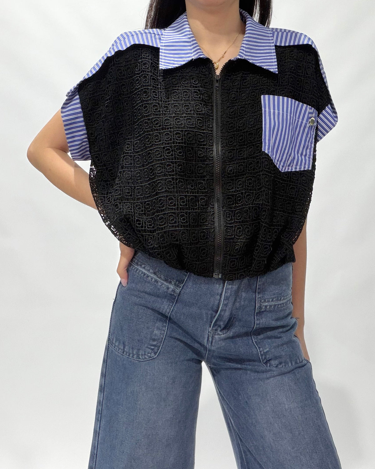 Crochet Zip Through Top, women's top - Ferlicious Singapore