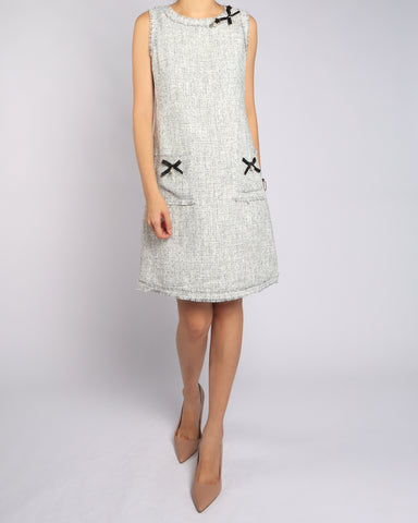 Dangle Ribbons Shift Dress - Grey
