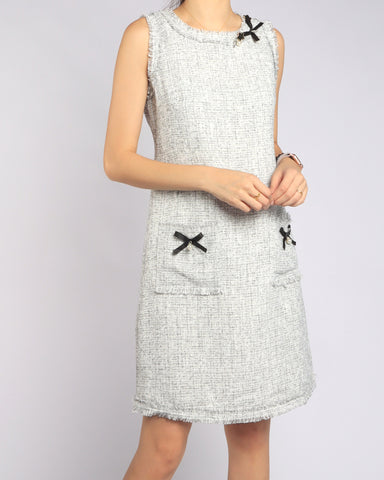 Dangle Ribbons Shift Dress - Grey