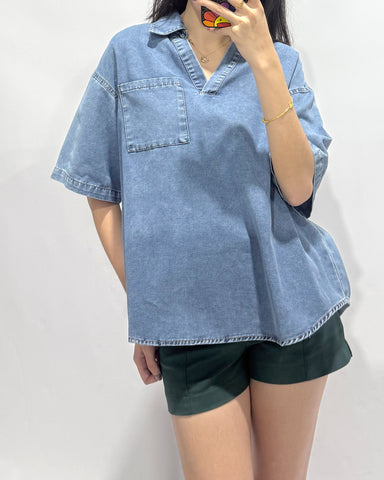 Collared Denim Top