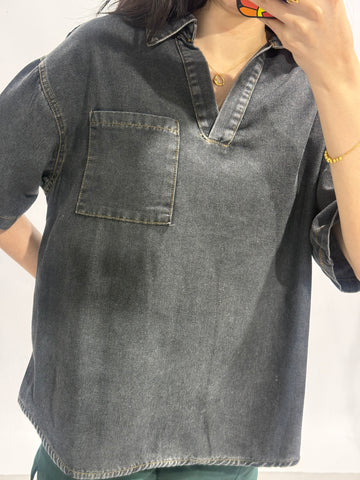 Collared Denim Top