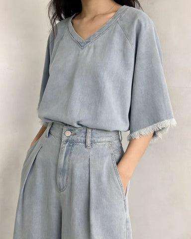 Denim Raw Hem Top