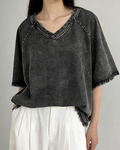 Denim Raw Hem Top