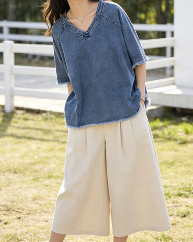 Denim Raw Hem Top