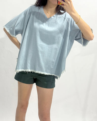 Denim Raw Hem Top