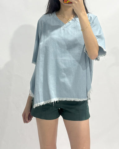 Denim Raw Hem Top