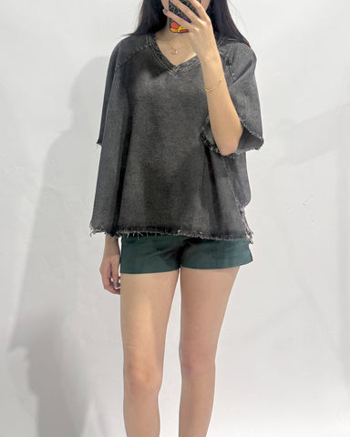 Denim Raw Hem Top