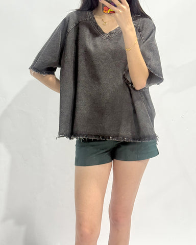 Denim Raw Hem Top