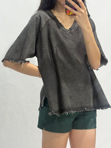 Denim Raw Hem Top