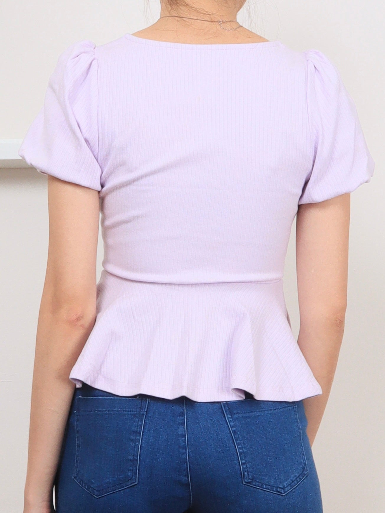 Ribbed Cotton Square Neck Top - Lilac