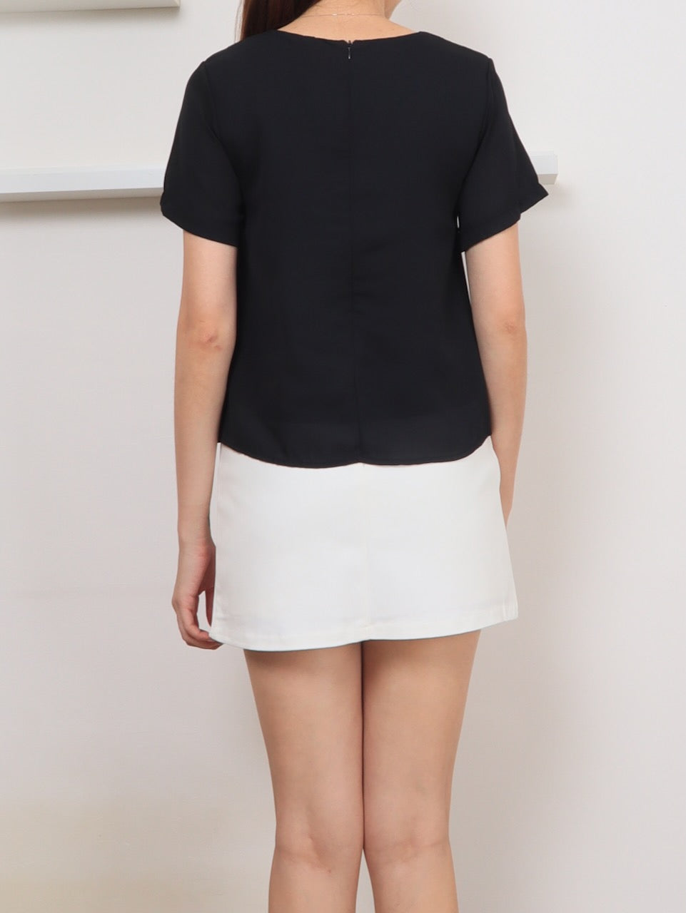 Embroidered Collar Top - Black