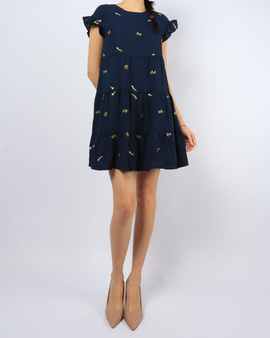 Embroidered Frills Babydoll Dress - Navy (Non-returnable)