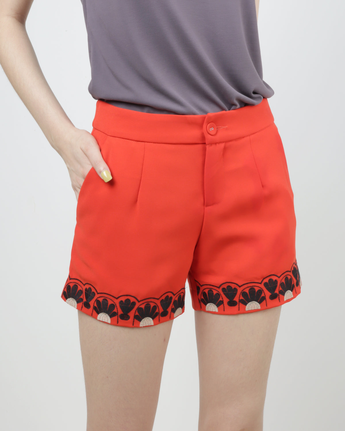 Embroidered Hem Shorts, women's shorts - Ferlicious Singapore