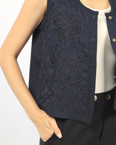 Embroidered Linen Vest