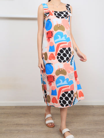 Abstract Print Sleeveless Midi Dress