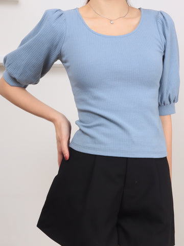 Ribbed Puff Sleeve Top