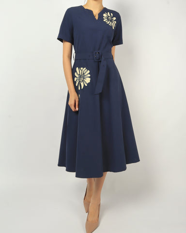 Floral Applique Midi Dress