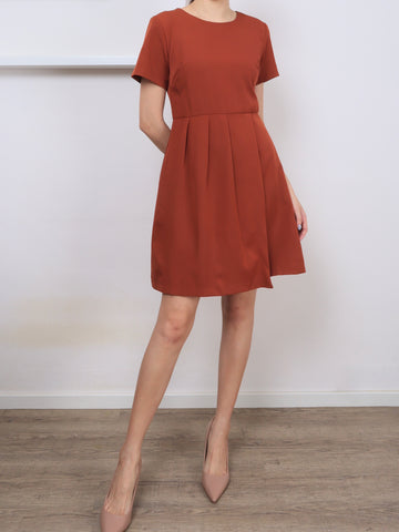 Folded Flap Sleeved Dress - Brick