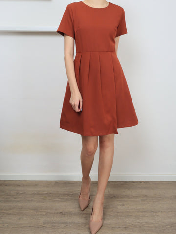 Folded Flap Sleeved Dress - Brick