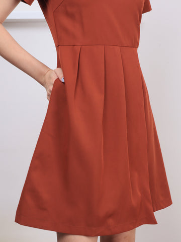 Folded Flap Sleeved Dress - Brick