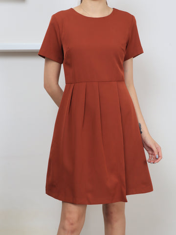 Folded Flap Sleeved Dress - Brick