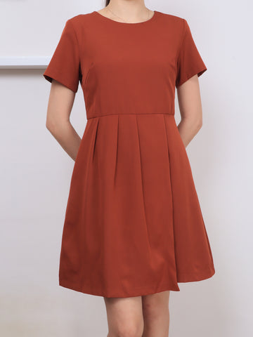 Folded Flap Sleeved Dress - Brick