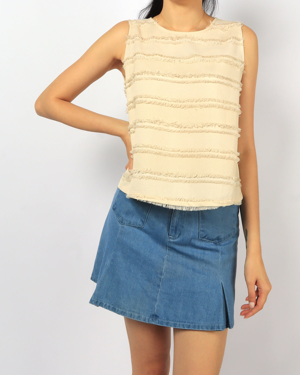 Frayed Stripe Top, women's top - Ferlicious Singapore