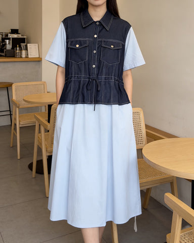 Denim Contrast Shirt Dress