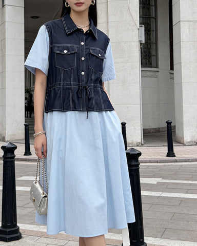 Denim Contrast Shirt Dress