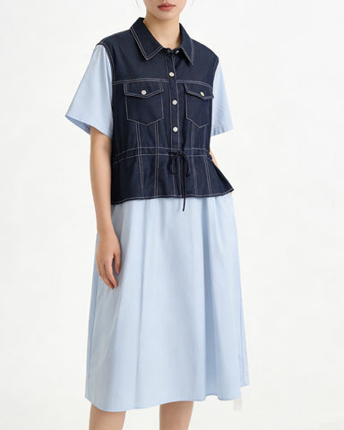 Denim Contrast Shirt Dress