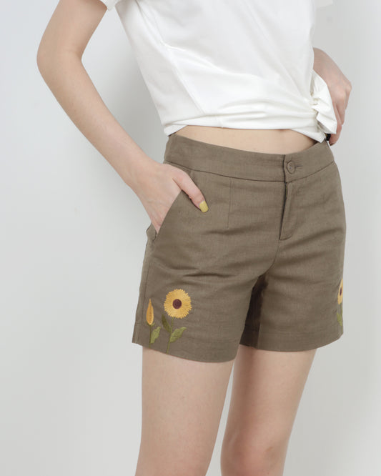 Sunflower Linen Shorts, women's shorts - Ferlicious Singapore