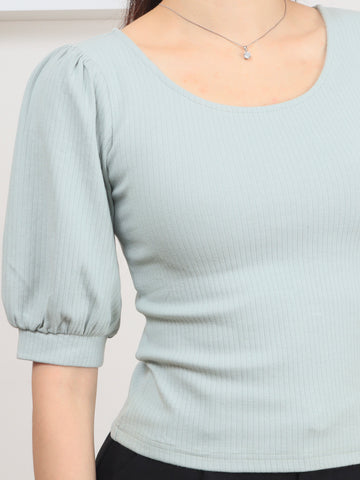 Ribbed Puff Sleeve Top