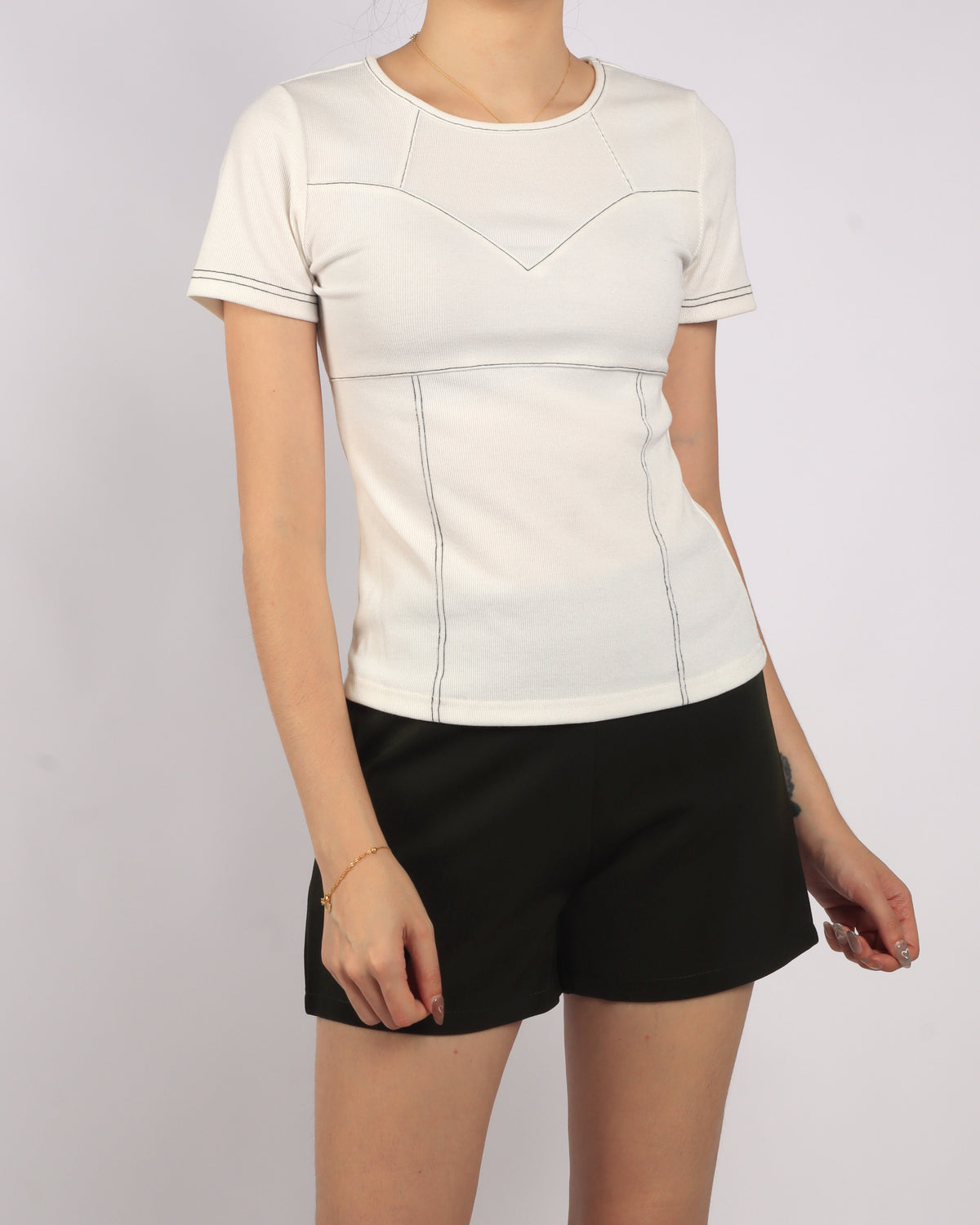 Ribbed Contrast Trim Top, women's top - Ferlicious Singapore