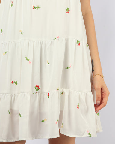 Embroidered Frills Babydoll Dress - White (Non-returnable)