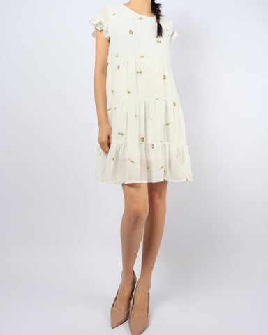 Embroidered Frills Babydoll Dress - White (Non-returnable)