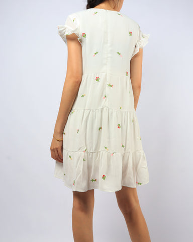 Embroidered Frills Babydoll Dress - White (Non-returnable)