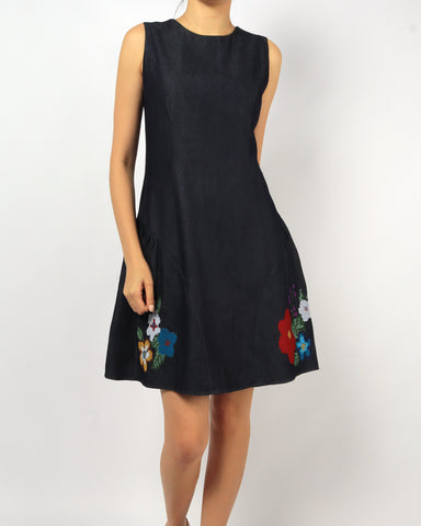 Floral Embroidered Denim Dress