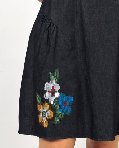 Floral Embroidered Denim Dress