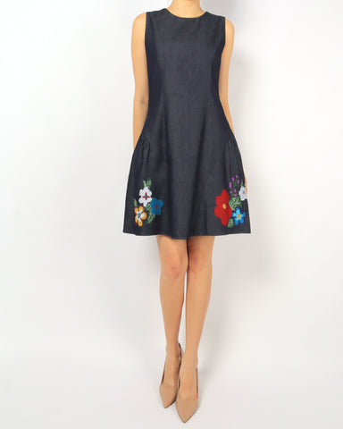 Floral Embroidered Denim Dress