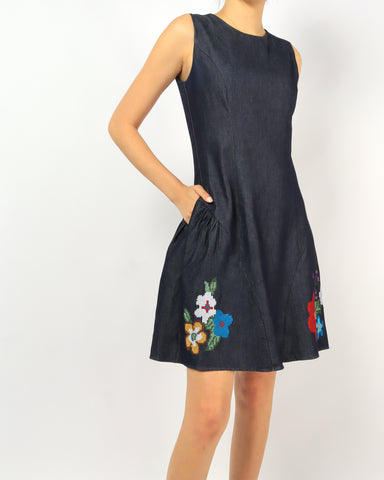 Floral Embroidered Denim Dress