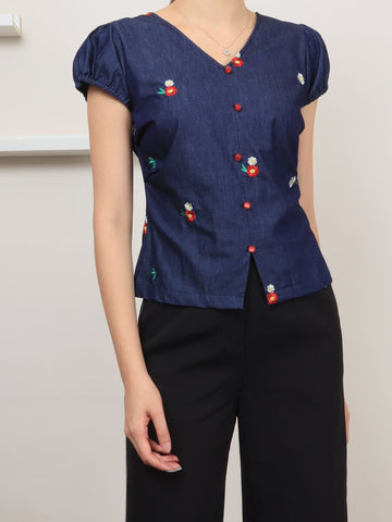 Kai Oriental Embroidery Top - Dark