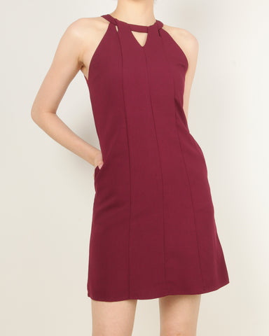 Keyhole Shift Dress - Maroon